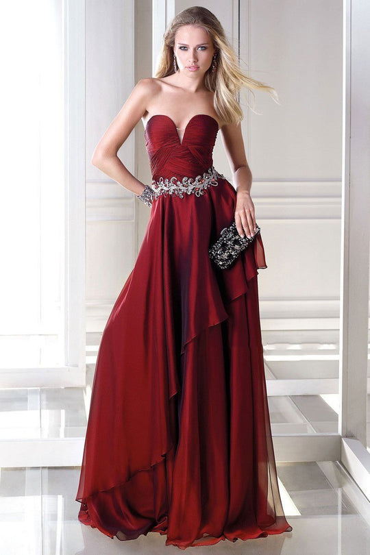 Alyce Paris - Strapless Ruched and Beaded Sweetheart Long A-line Dress 35692 In Red