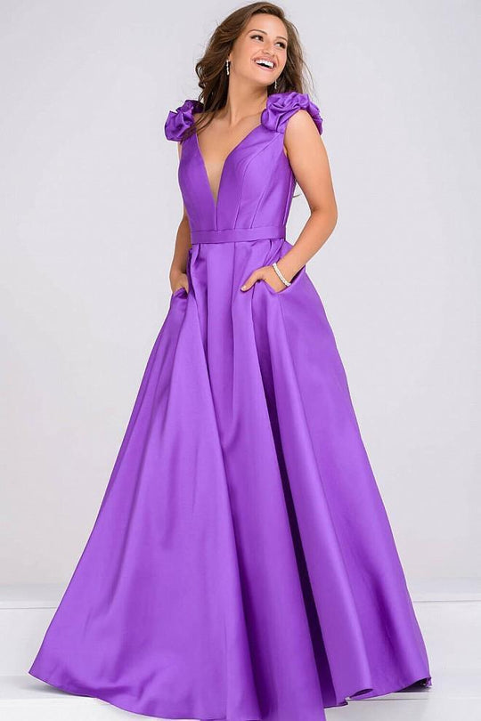 Plunging Neckline A Line Dress JVN88999