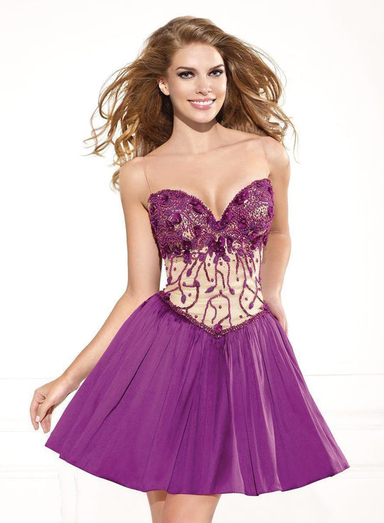 Tarik Ediz - Sleeveless Sweetheart Bow Accented Short Dress 90378 in Purple
