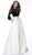 Jovani - 62124 Velvet Long Sleeve Satin A-line Gown In White and Black