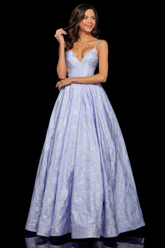 Sherri Hill - 52953 Deep V-neck A-line Dress With Train In Purple