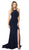 Nox Anabel - Q131 High Halter Georgette Mermaid Gown with Slit In Blue