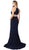 Nox Anabel - Q131 High Halter Georgette Mermaid Gown with Slit In Blue