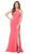 Nox Anabel - Q131 High Halter Georgette Mermaid Gown with Slit In Orange and Pink