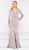 Marsoni by Colors - M242 Embellished Long Sleeve V-neck Trumpet Dress in Pink