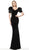 Jovani - 61726 Fur Sleeve Velvet V-neck Sheath Dress In Black