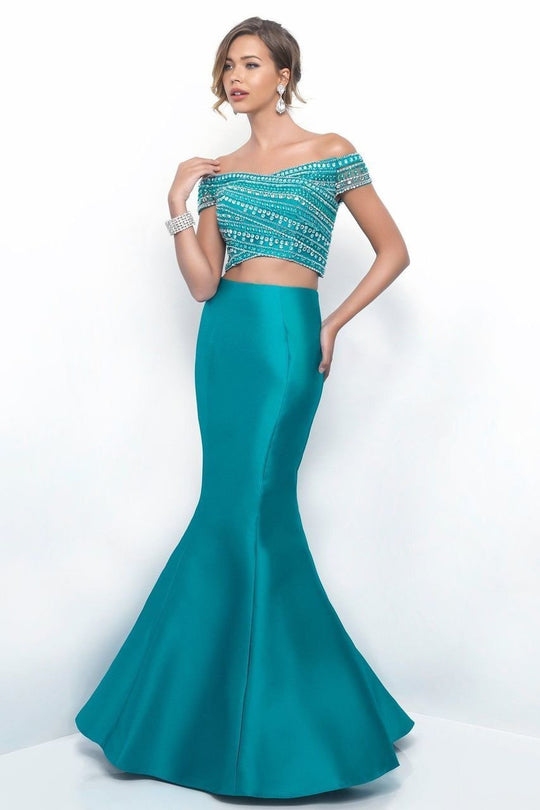 Blush - Two-Piece Beaded Mikado Trumpet Gown 11295 In Green