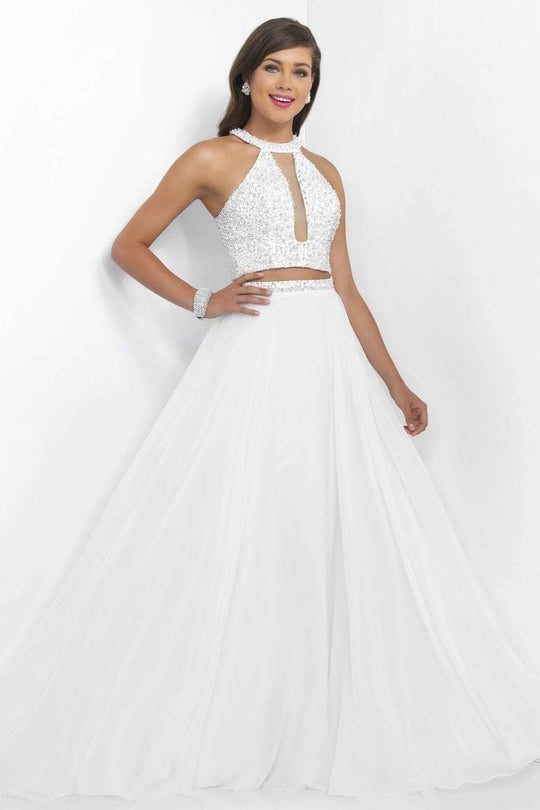 Blush - Beaded High Neck Chiffon Two-Piece A-Line Gown 11086 In White