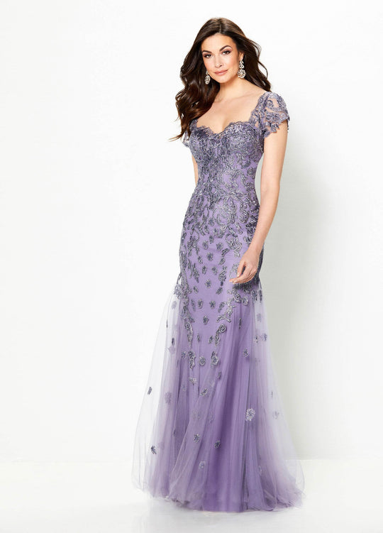 Montage by Mon Cheri - 219972W Embroidered Sweetheart Trumpet Dress In Purple and Silver