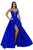 Tarik Ediz - 50464 Illusion Plunging Ballgown with Front slit In Blue