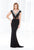 Terani Couture - E3758 Bejeweled V-Neck Mesh Evening Dress in Black