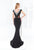 Terani Couture - E3758 Bejeweled V-Neck Mesh Evening Dress in Black