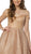 Nox Anabel - R164 Glitter Lattice High Low A-Line Gown In Gold
