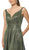Nox Anabel - R274 Long Iridescent V Neck Gown with Train In Green and Gold