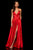 Sherri Hill - 52921 Halter Neck Satin A-line Dress with Slit In Red