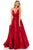 Sherri Hill - 52195 V Neck Spaghetti Straps A-Line Satin Dress In Red