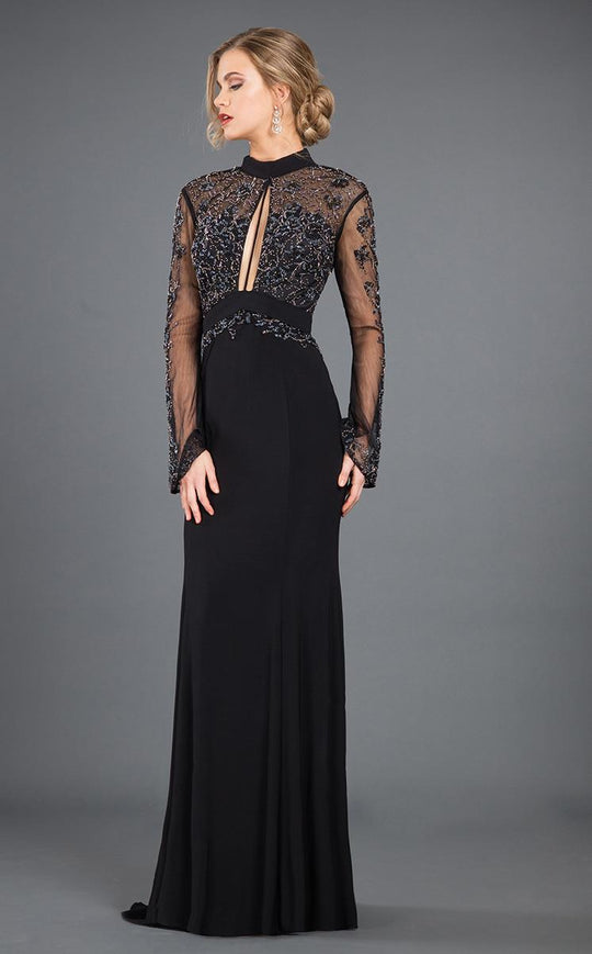 Rachel Allan Couture - 8266 Long Sleeve Embellished High Neck Gown in Black