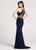 Ellie Wilde Beaded Illusion Paneled Halter Long Gown - 1 pc Navy In Size 8 Available