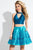 Rachel Allan Short - 4391 Two Piece Choker Style Mikado Short Dress in Blue