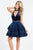 Rachel Allan Short - 4394 Halter Velvet and Lace Short Dress  in Blue