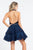 Rachel Allan Short - 4394 Halter Velvet and Lace Short Dress  in Blue