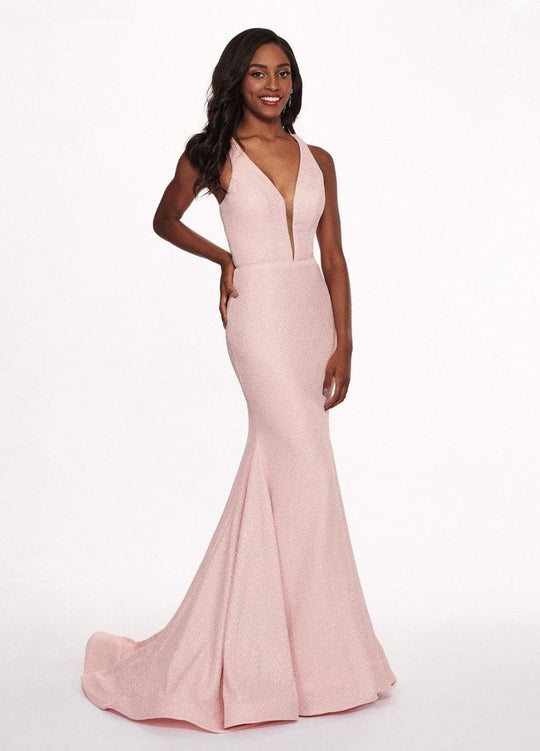 Rachel Allan - 6472 Deep V-neck Jersey Trumpet Dress With Train