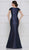 Rina Di Montella - RD2630 Ruched V-Neck Sheath Evening Dress In Blue