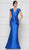 Rina Di Montella - RD2630 Ruched V-Neck Sheath Evening Dress In Blue