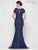 Rina Di Montella - RD2639 Short Sleeve Lace Appliqued Trumpet Gown In Blue
