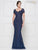 Rina Di Montella - RD2639 Short Sleeve Lace Appliqued Trumpet Gown In Blue