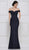 Rina Di Montella - RD2650 Lace Off-Shoulder Trumpet Dress With Shawl In Blue
