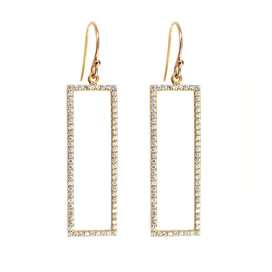 Rectangle Pave Drop Earrings - Gold