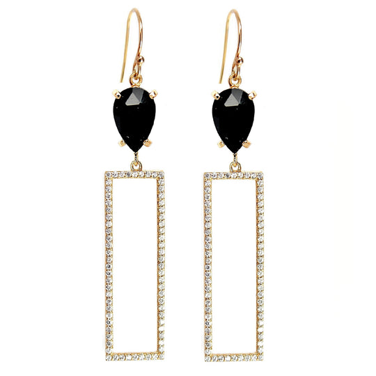 Rectangle Pave Drop Earrings - Black Onyx