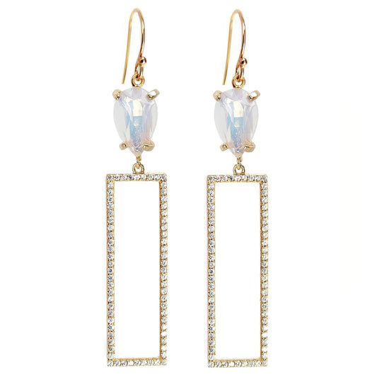 Rectangle Pave Drop Earrings - Opal