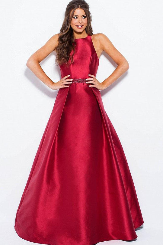 JVN57636 Embellished Sleek Halter Pleated A-line Dress