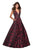La Femme - Two Tone Deep V-neck Jacquard Ballgown 27298 In Red and Black
