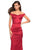 La Femme - 27821 Off-Shoulder Stretch Satin Trumpet Dress In Red