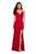 La Femme - 27614 Lace V-Neck Strappy Gown with Slit In Red