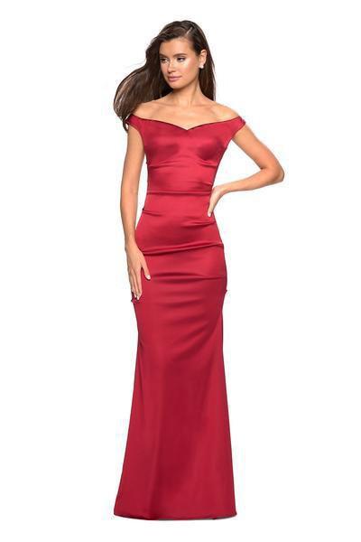 La Femme - 27821 Off-Shoulder Stretch Satin Trumpet Dress In Red