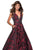 La Femme - Two Tone Deep V-neck Jacquard Ballgown 27298 In Red and Black
