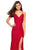 La Femme - 27614 Lace V-Neck Strappy Gown with Slit In Red