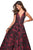 La Femme - Two Tone Deep V-neck Jacquard Ballgown 27298 In Red and Black