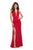 La Femme - 27082 Double Cross-Strapped High Slit Gown In Red