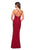 La Femme - Plunging V-neck Jersey Sheath Evening Gown 27622 - 1 pc Red in Sizes 0 Available
