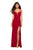 La Femme - 27564 Plunging Sweetheart Ruched High Slit Gown In Red