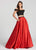 Ellie Wilde - EW118168 Floral Appliqued Off Shoulder Crop Top Ballgown In Black and Red