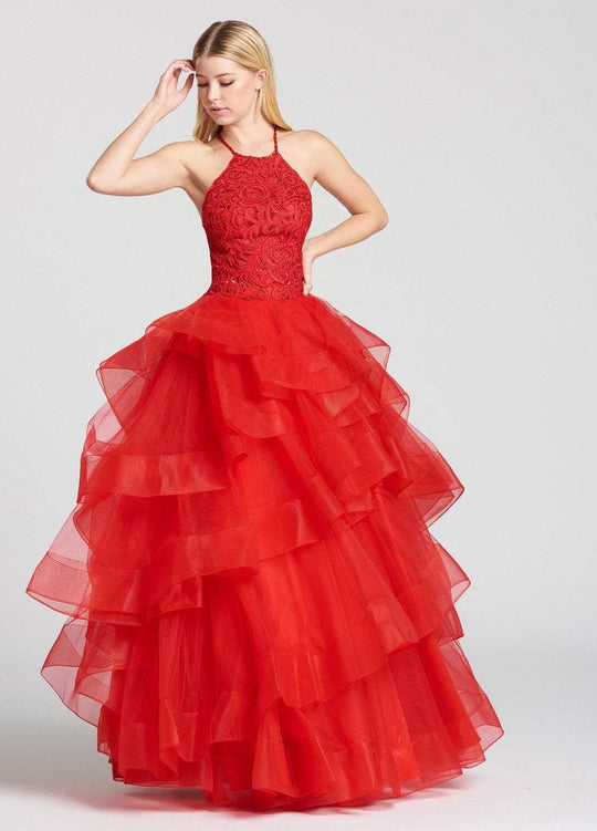 Ellie Wilde - EW118169 Lace High Halter Two-Piece Ballgown In Red