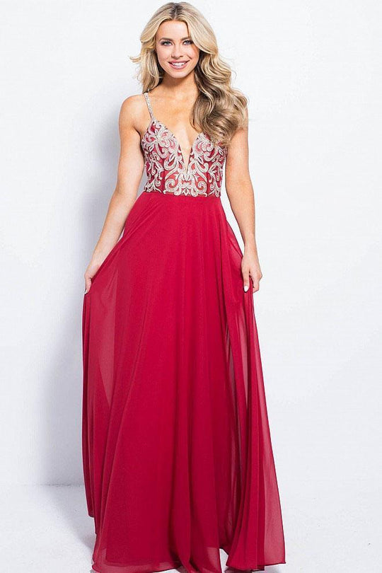 JVN60206 Embroidered Deep V-neck A-line Dress