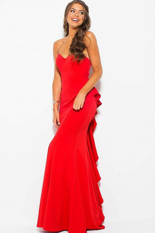 JVN58022 Strapless Fitted Ruffled Dress