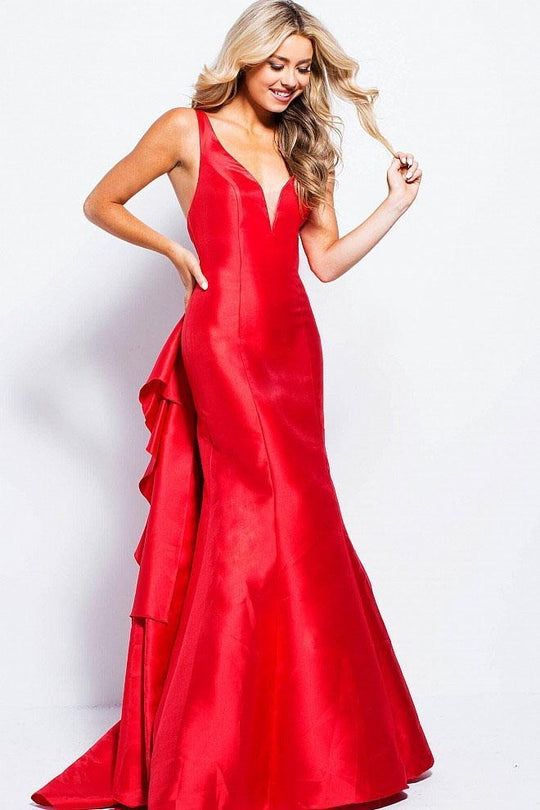 JVN53186 Ruffled V-neck Mermaid Dress